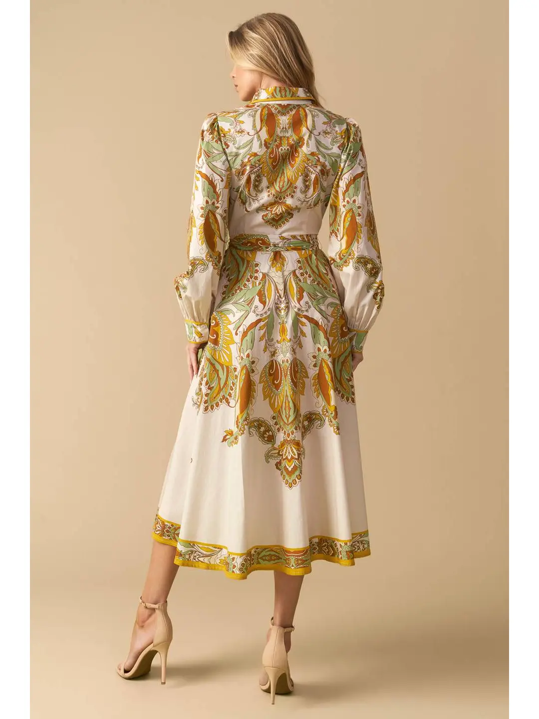 Printed Woven Midi Shirt Dress Ivory - Image 5