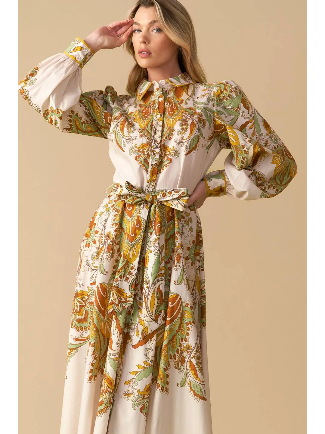 Printed Woven Midi Shirt Dress Ivory - Image 6