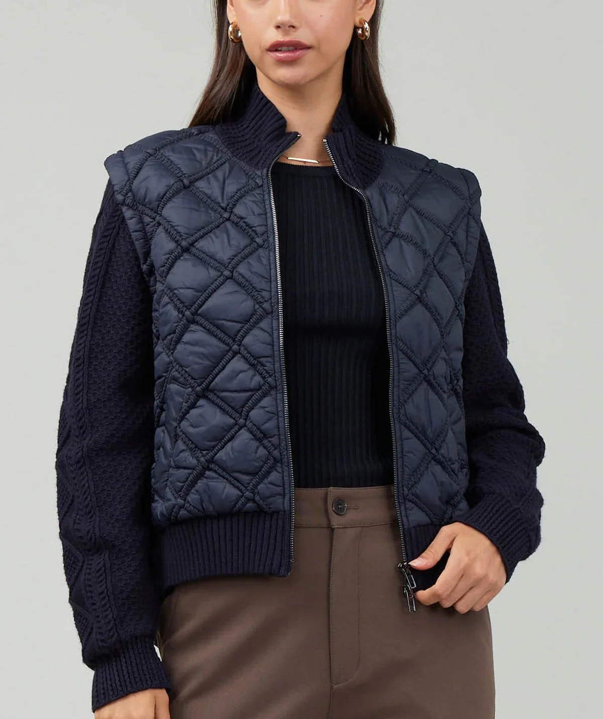 Quilted Sweater Mixed Media Jacket - Image 2