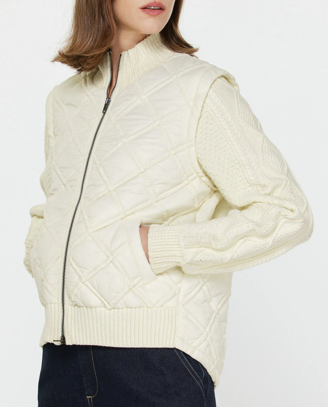 Quilted Sweater Mixed Media Jacket - Image 5