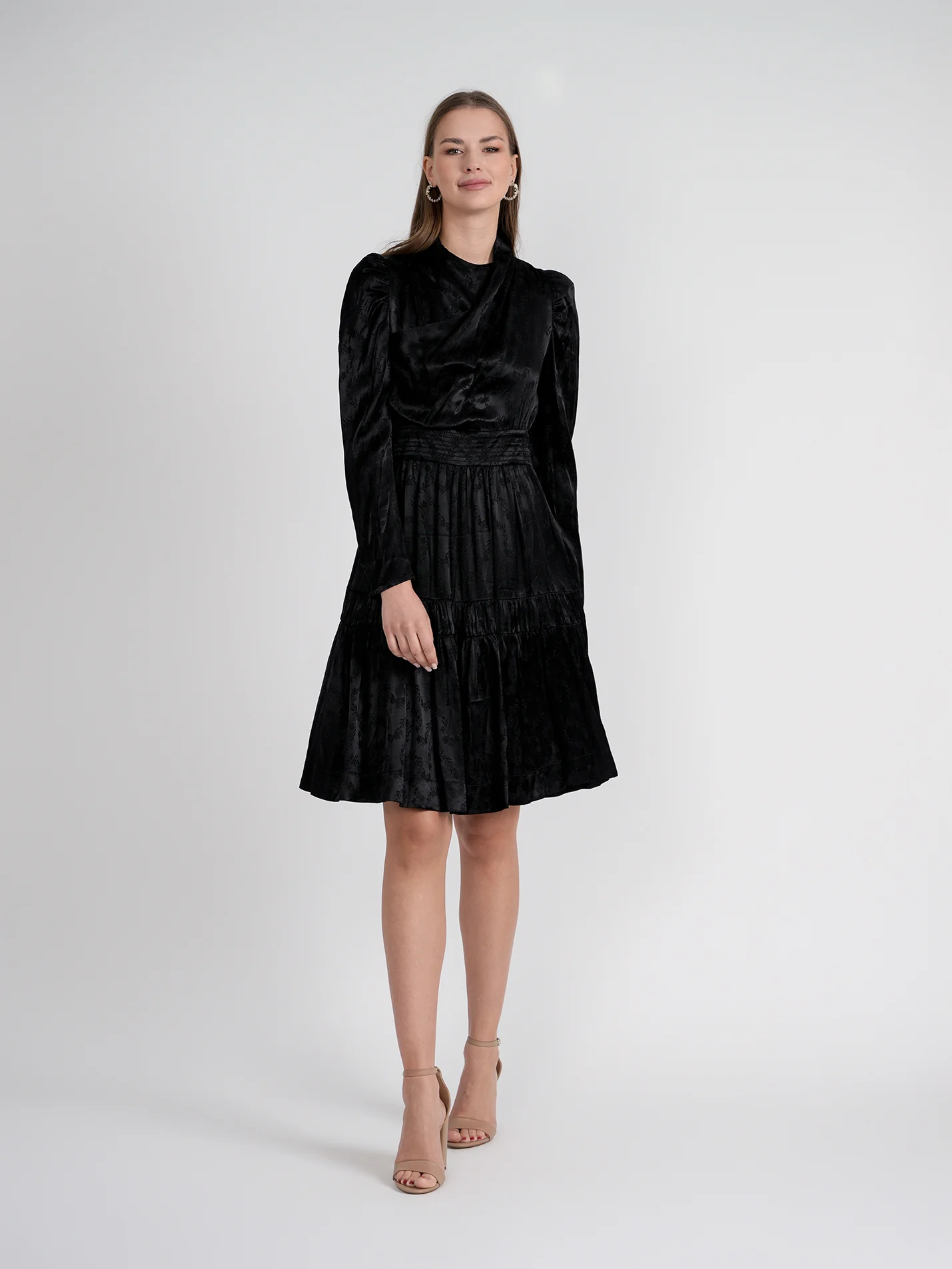 Rose Gold Satin Drape Dress Black - Image 10
