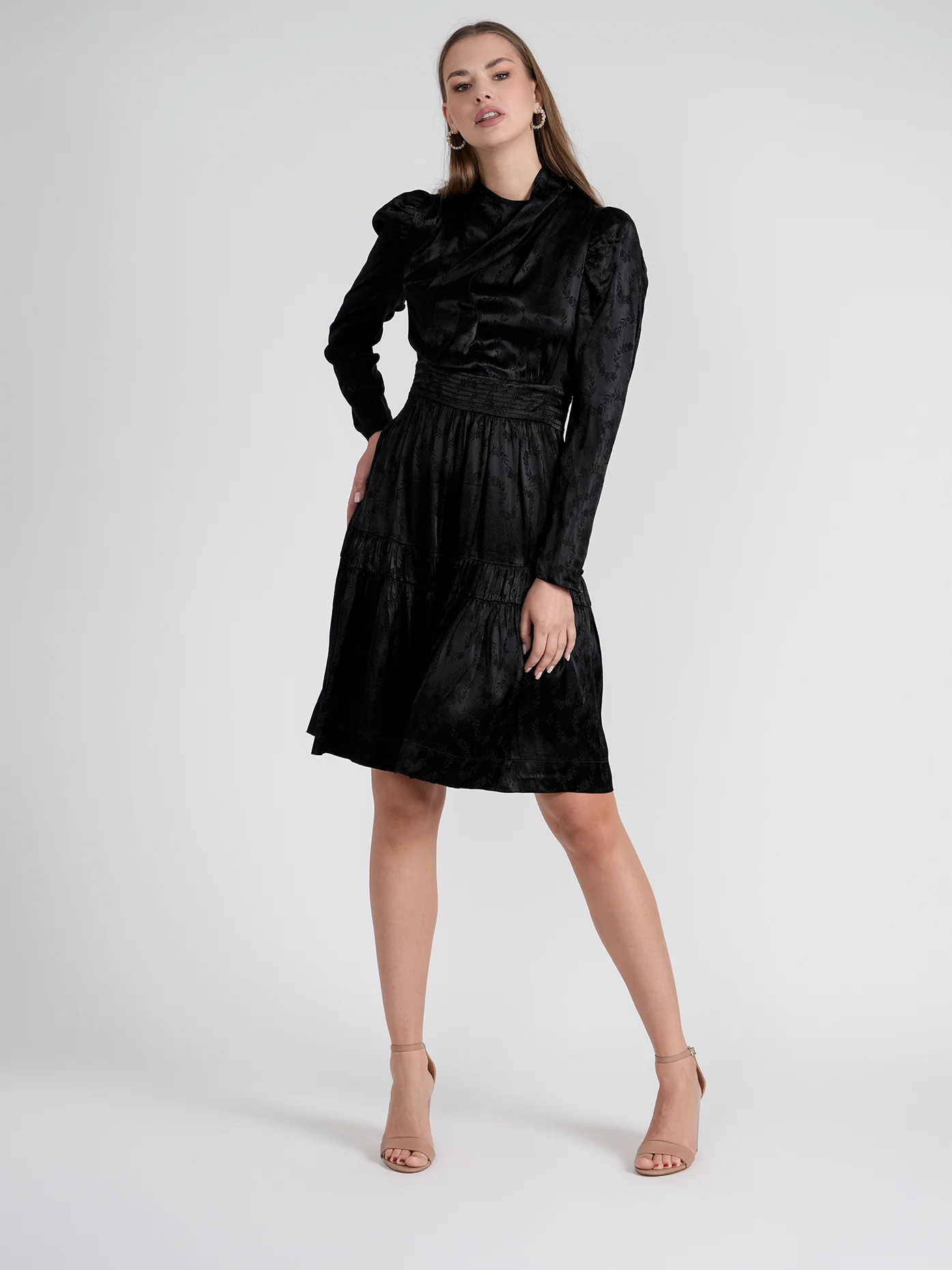 Rose Gold Satin Drape Dress Black - Image 11
