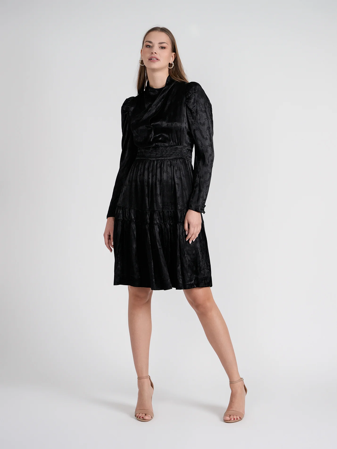 Rose Gold Satin Drape Dress Black - Image 12