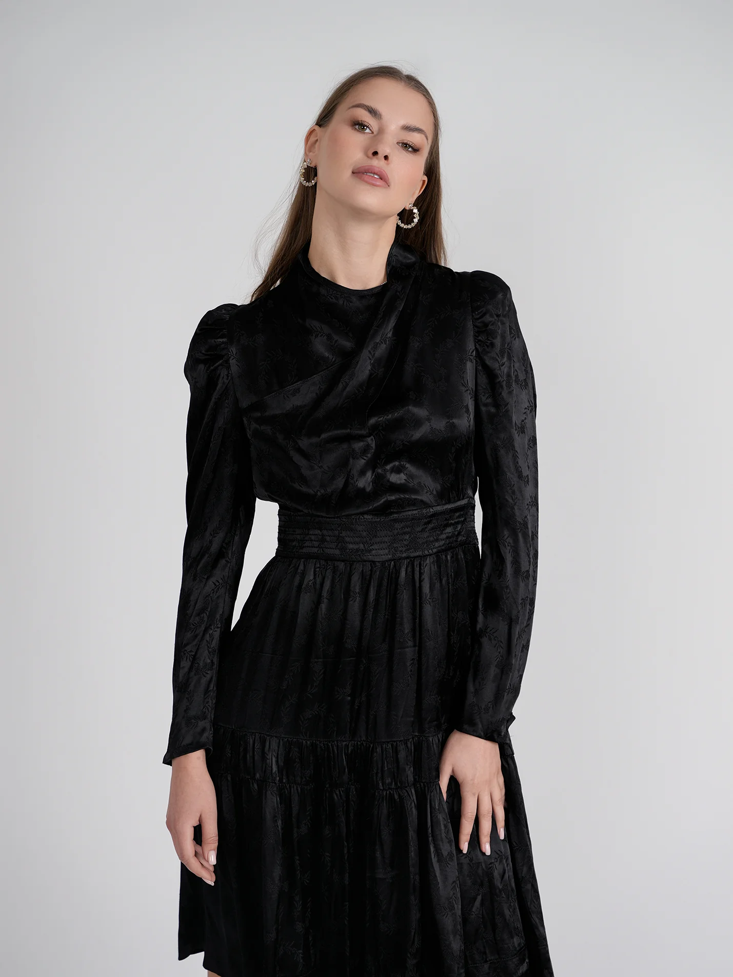 Rose Gold Satin Drape Dress Black - Image 13