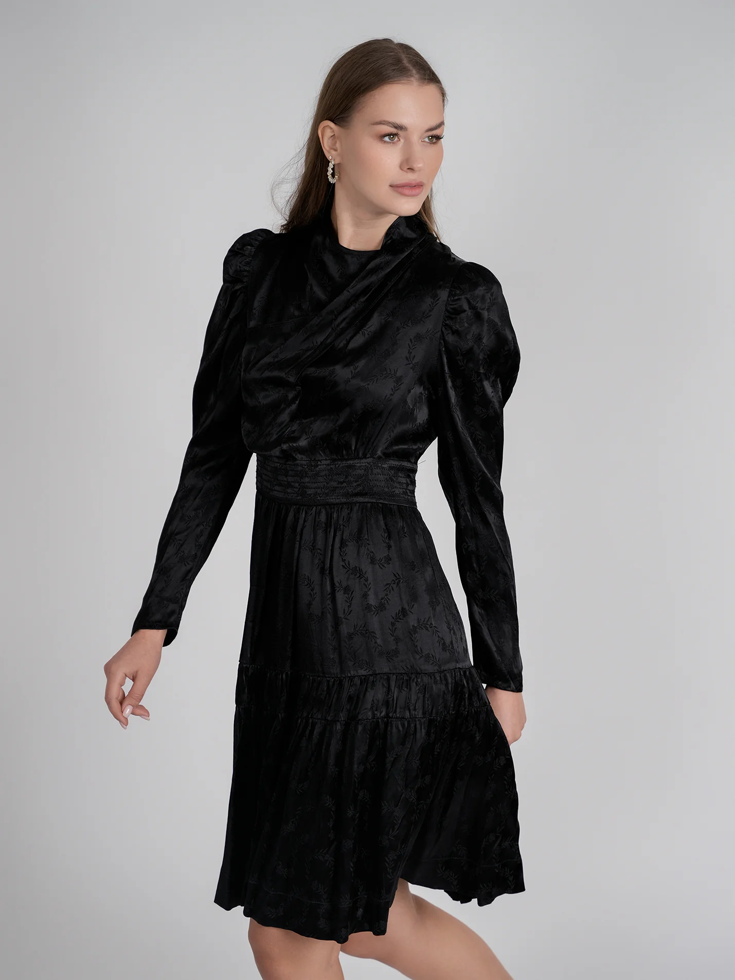 Rose Gold Satin Drape Dress Black - Image 15
