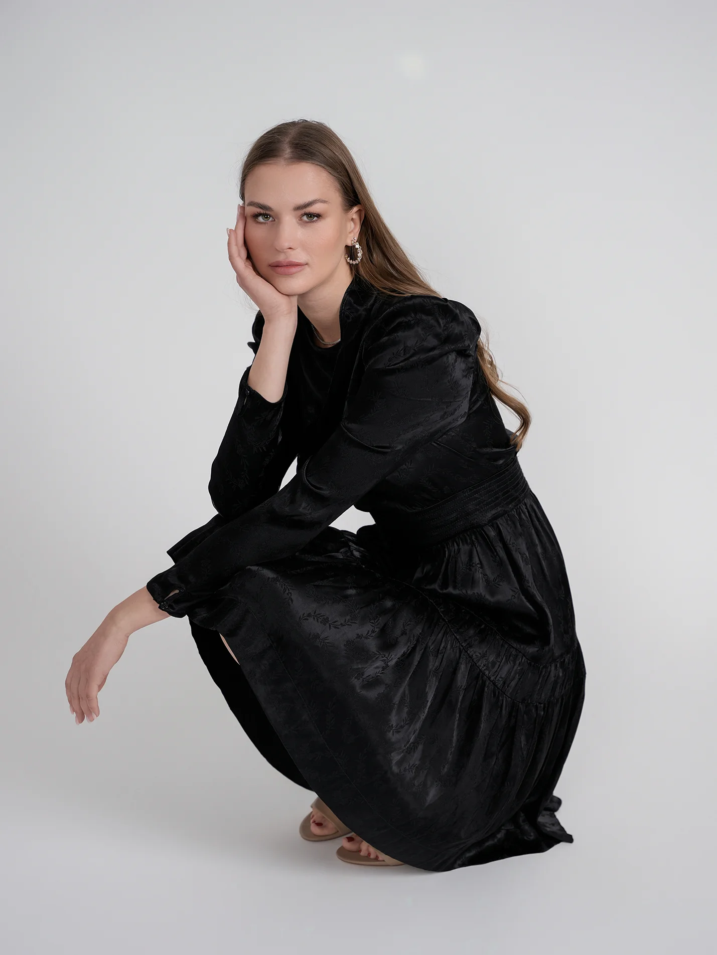 Rose Gold Satin Drape Dress Black - Image 16