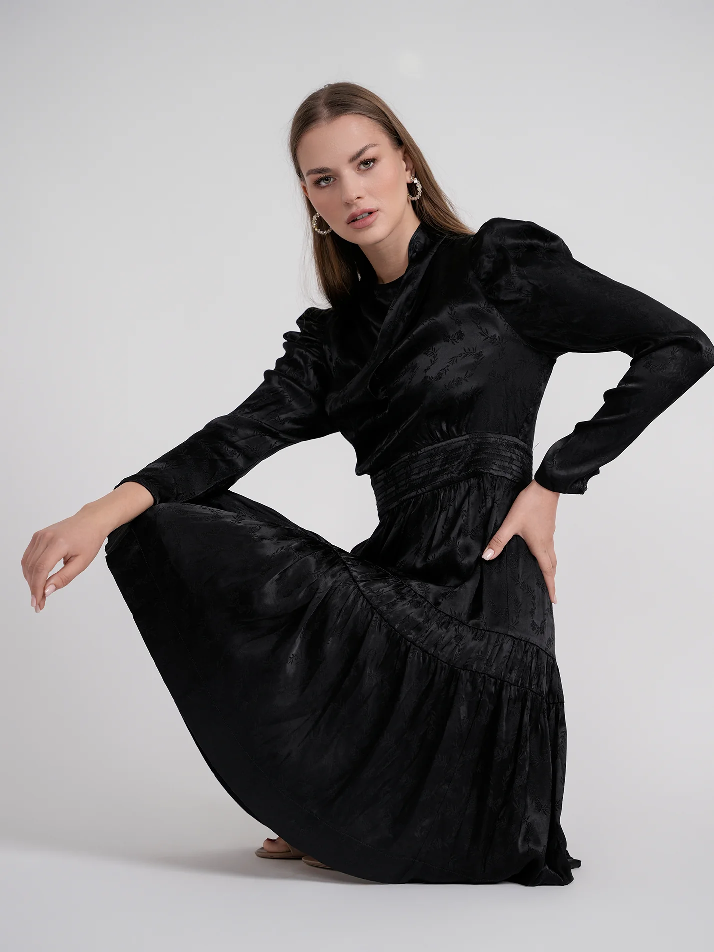 Rose Gold Satin Drape Dress Black - Image 17