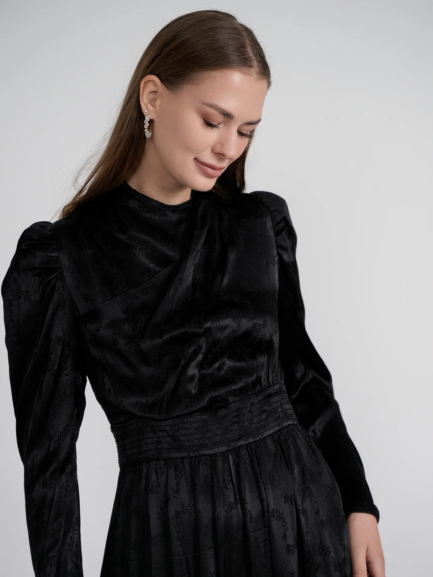 Rose Gold Satin Drape Dress Black - Image 3