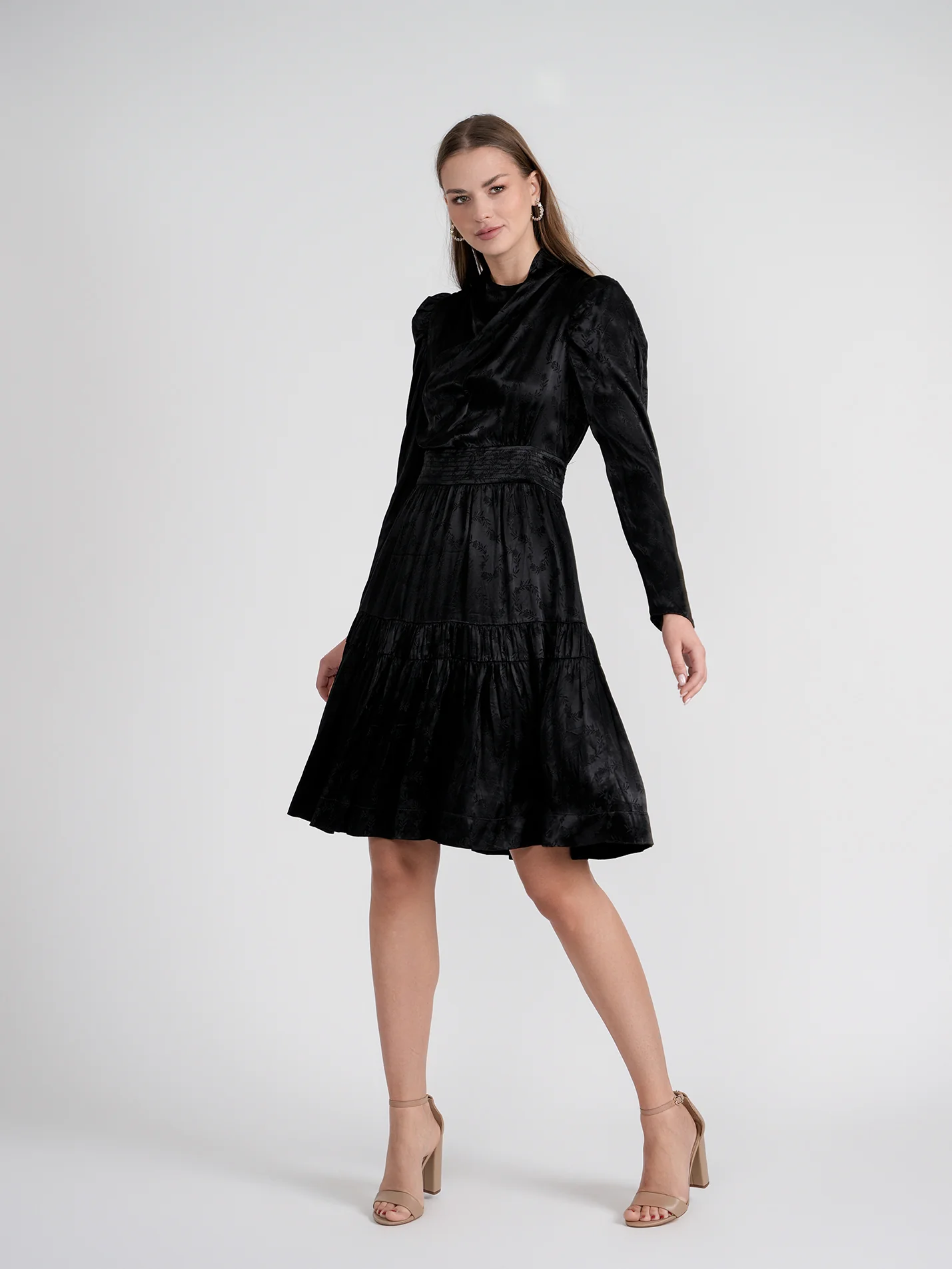 Rose Gold Satin Drape Dress Black - Image 4