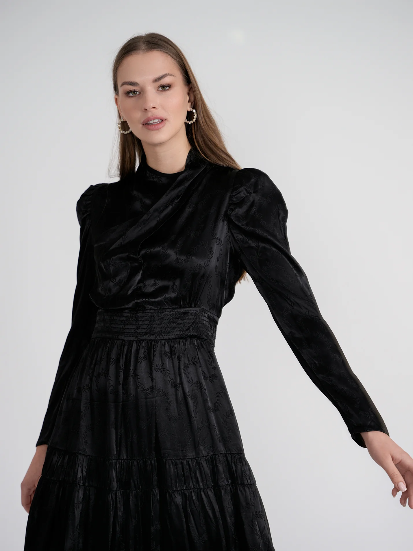 Rose Gold Satin Drape Dress Black - Image 5