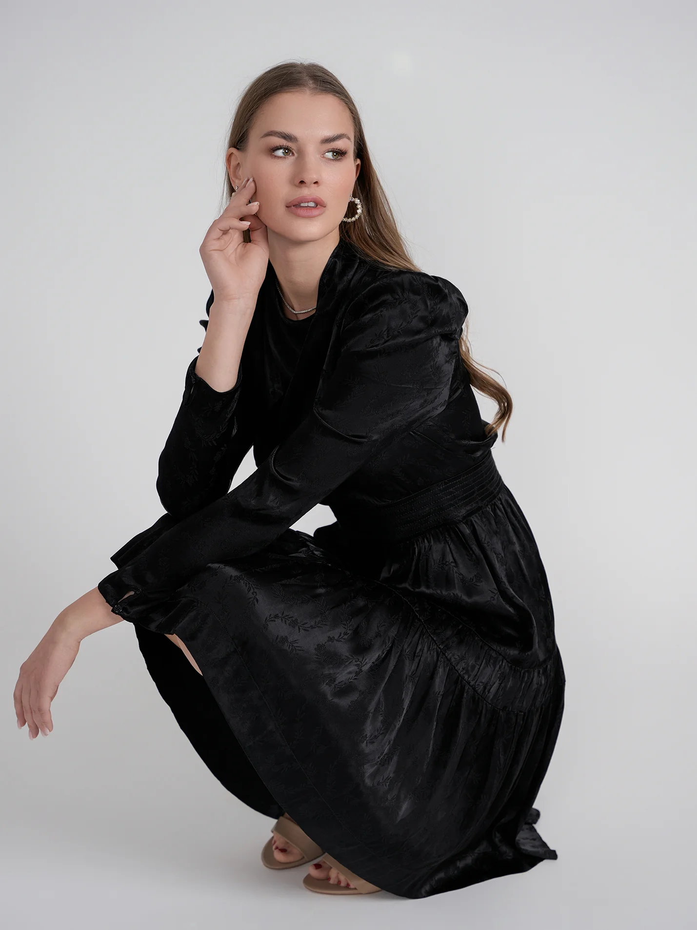 Rose Gold Satin Drape Dress Black - Image 6