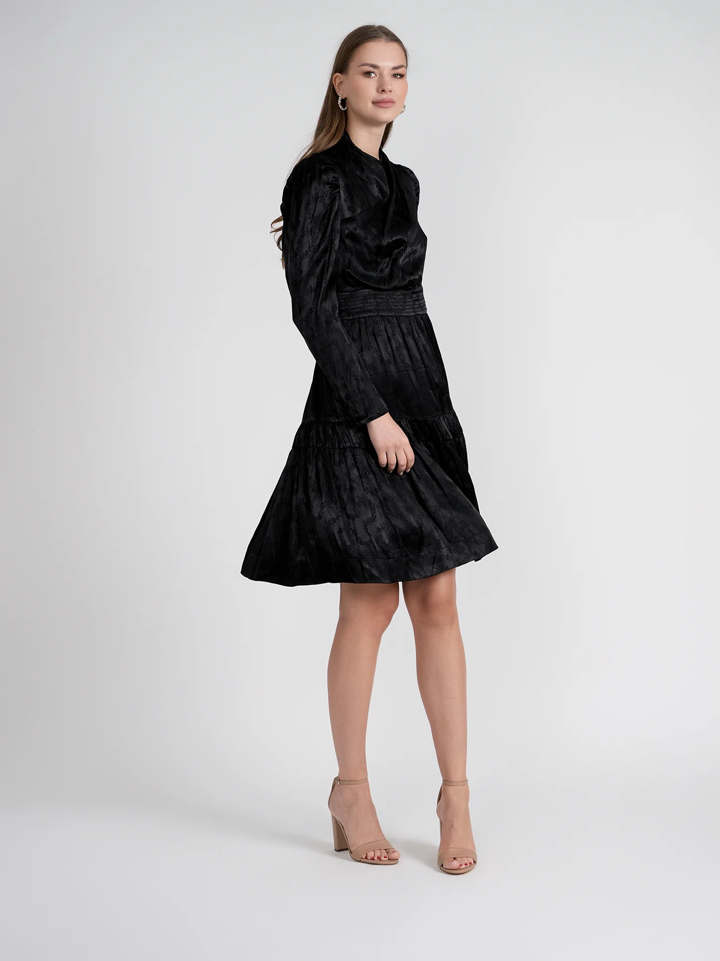 Rose Gold Satin Drape Dress Black - Image 8