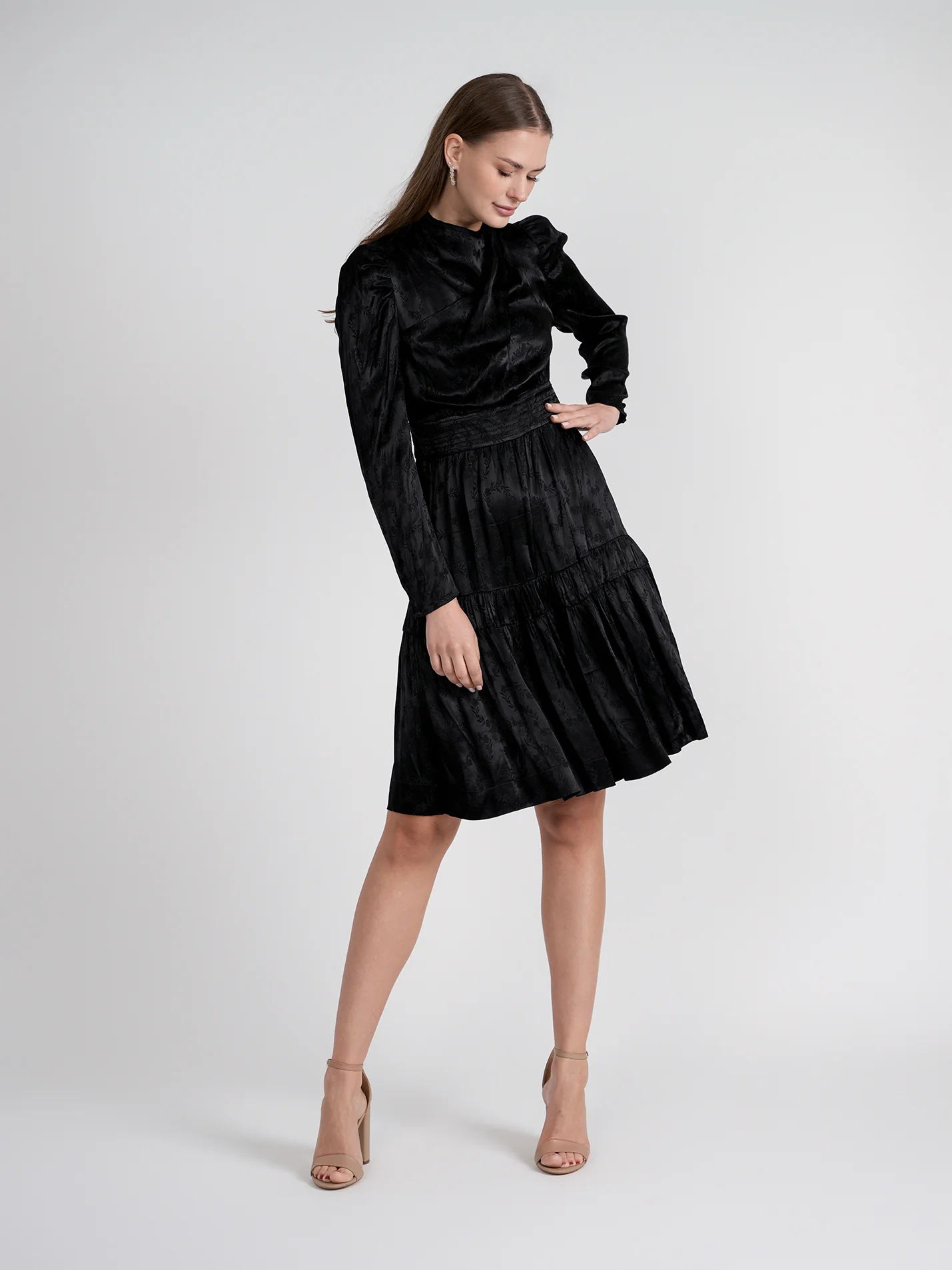 Rose Gold Satin Drape Dress Black - Image 9
