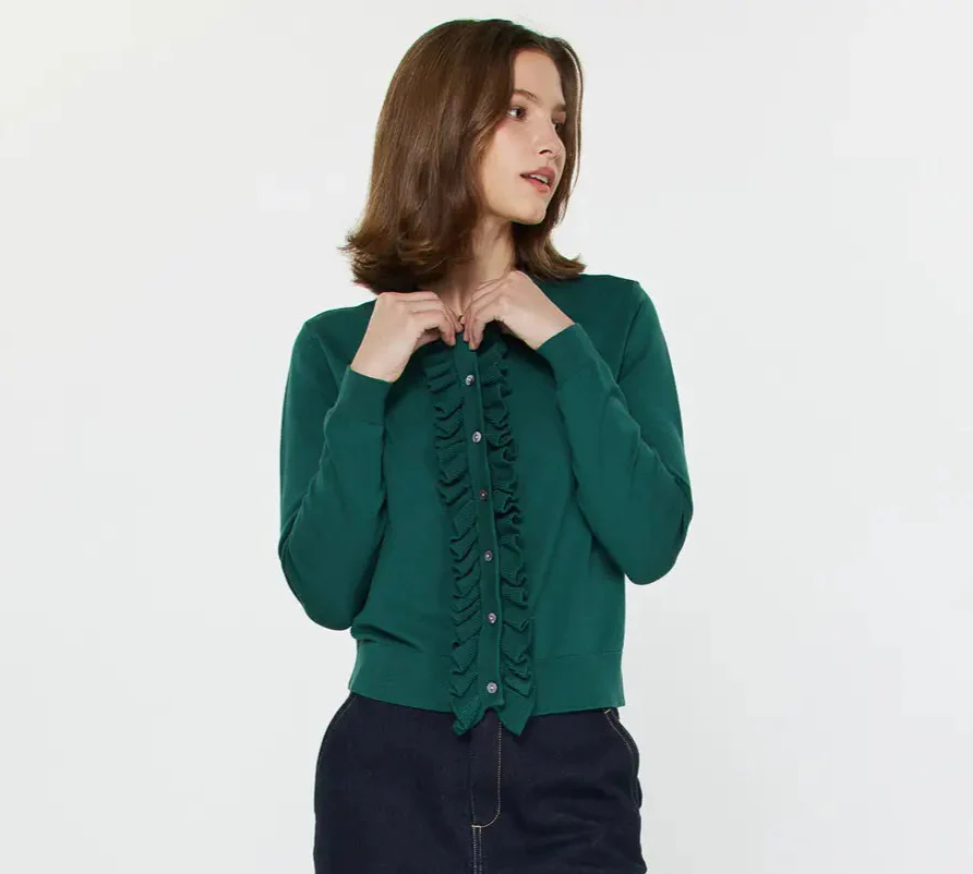 Ruffle Front Long Sleeve Cardigan - Image 2