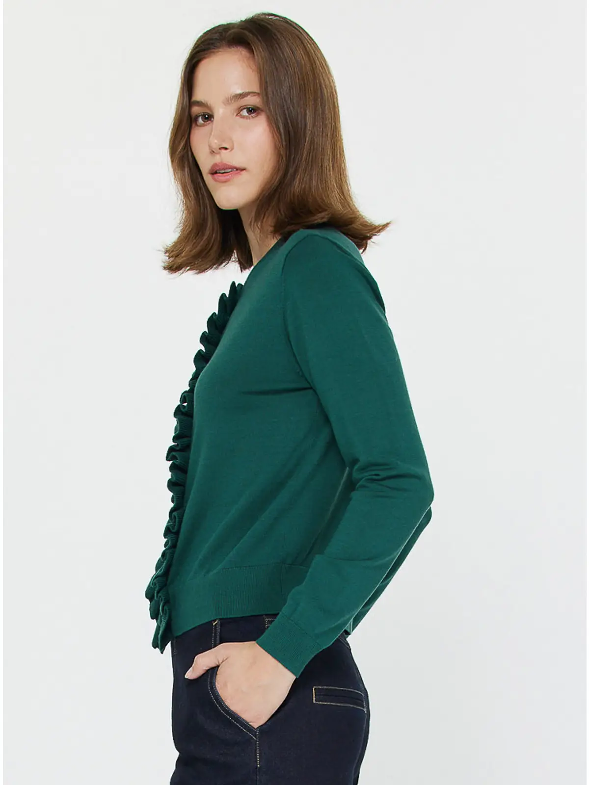 Ruffle Front Long Sleeve Cardigan - Image 3