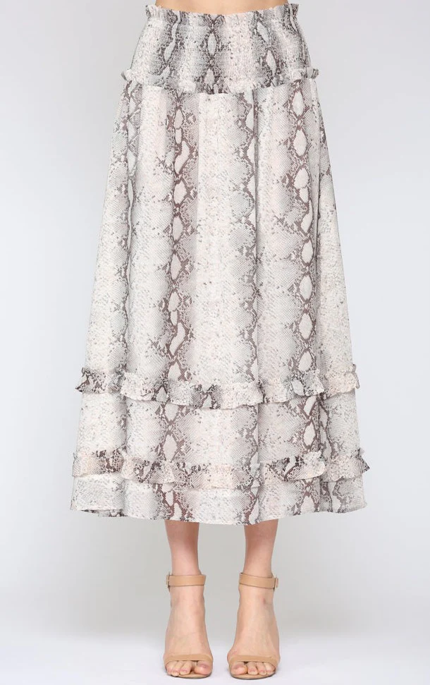 Snake Print Smocked Waist Skirt