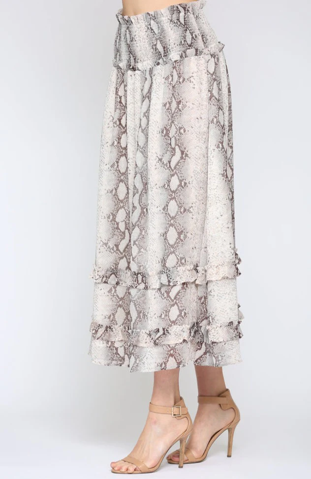 Snake Print Smocked Waist Skirt - Image 2