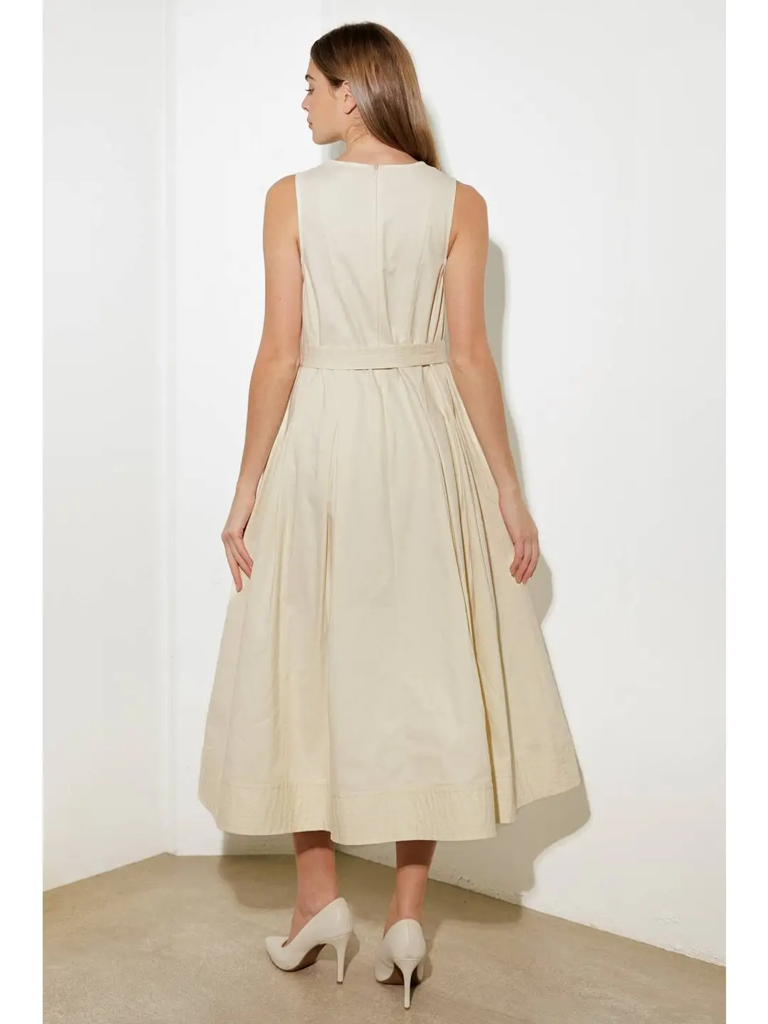 Solid Woven Midi Dress Ecru - Image 4