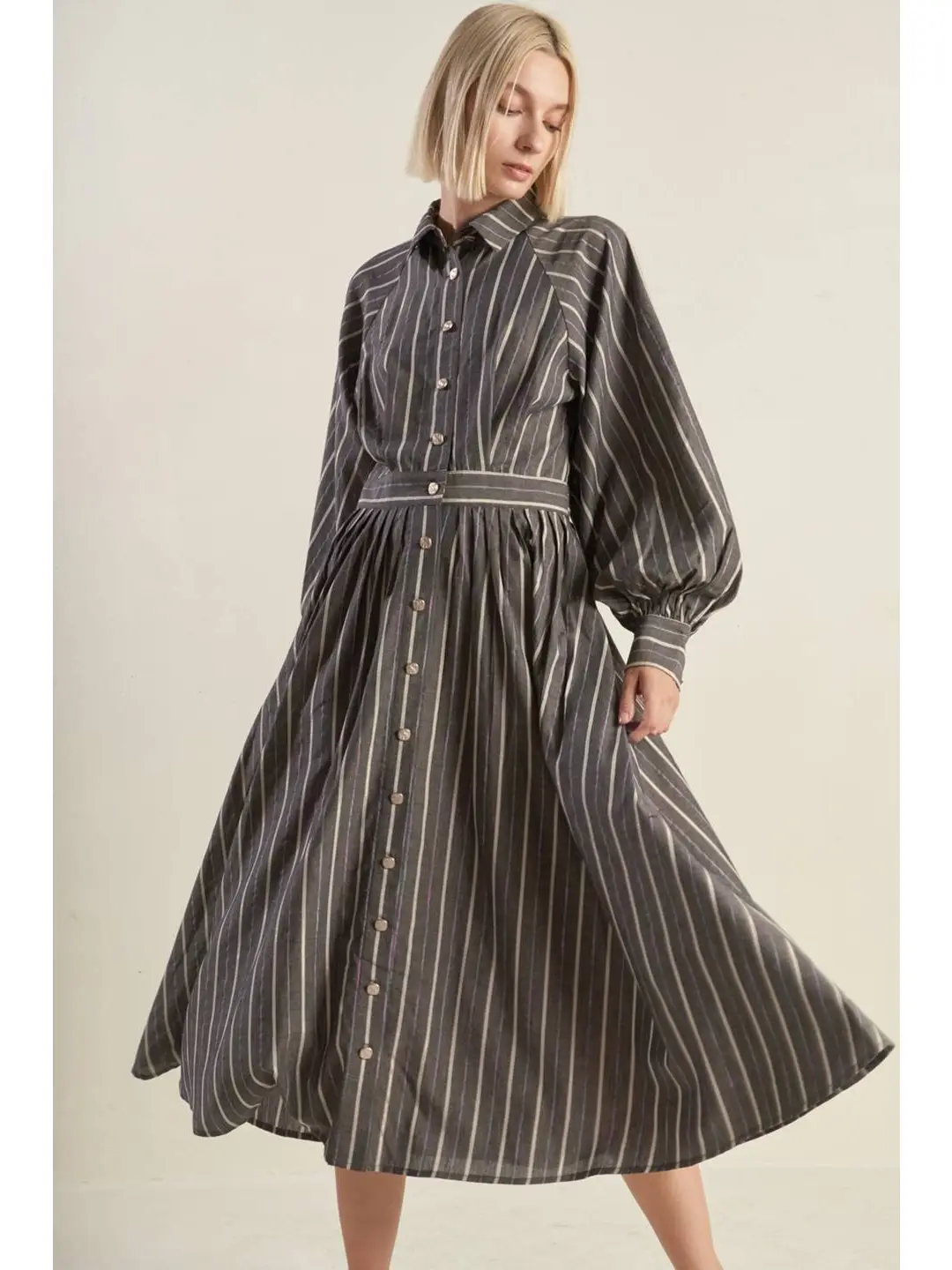 Striped Woven Midi Dress - Image 3