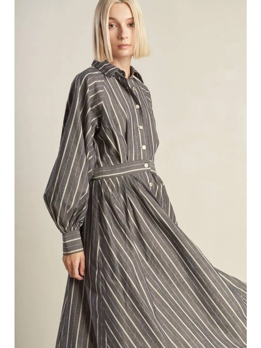 Striped Woven Midi Dress - Image 4