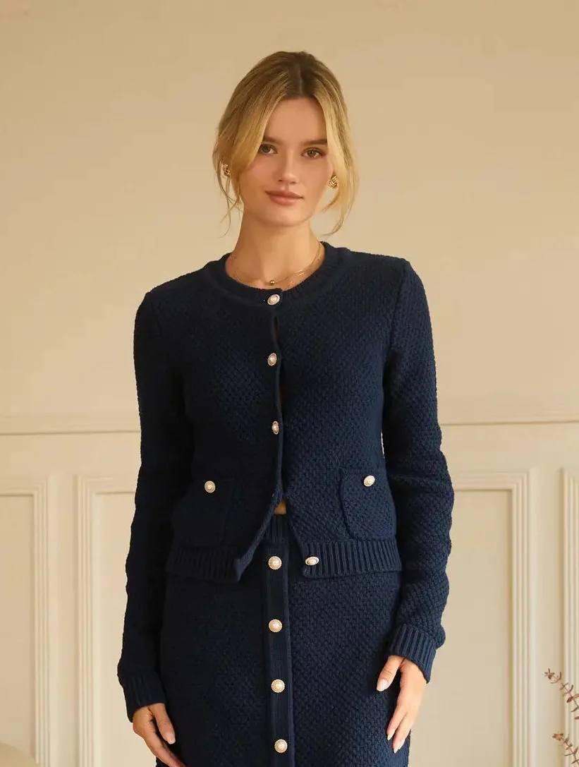 Sweater Knit Cardigan with Pearl Buttons - Image 3