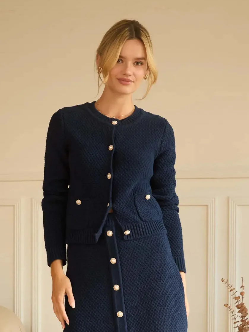 Sweater Knit Cardigan with Pearl Buttons - Image 4