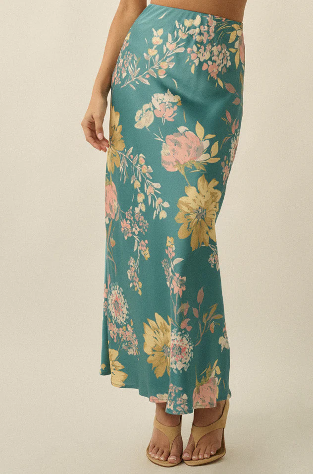 Textured Floral Print Maxi Skirt - Image 2