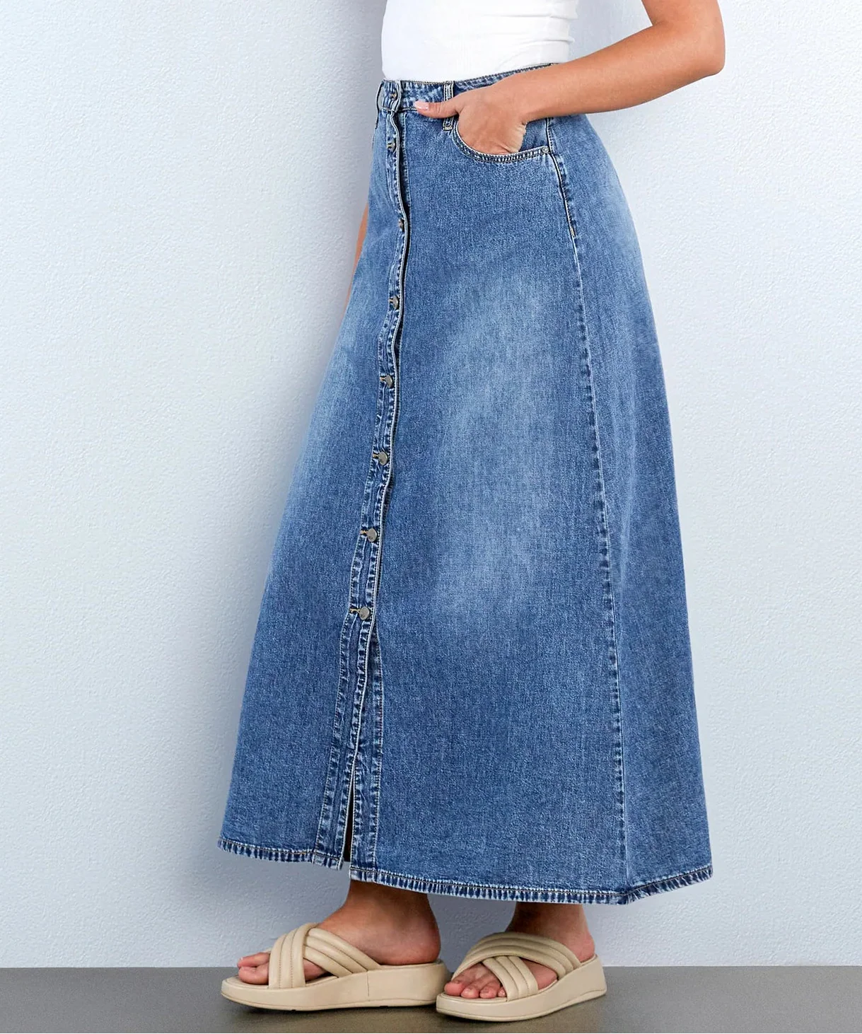 Wash Lab Soft Denim Maxi Skirt - Image 2