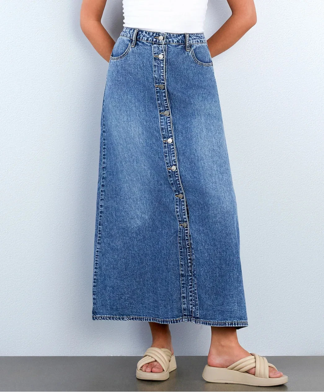 Wash Lab Soft Denim Maxi Skirt - Image 3