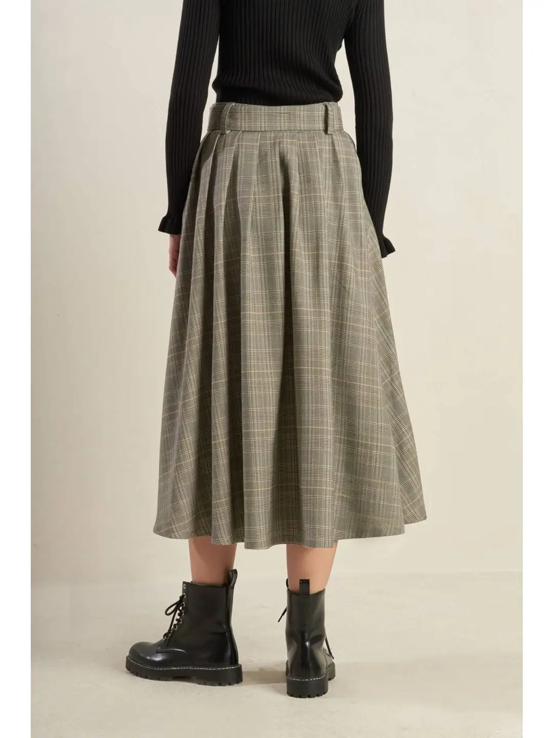 Woven Belted Plaid Skirt - Image 2